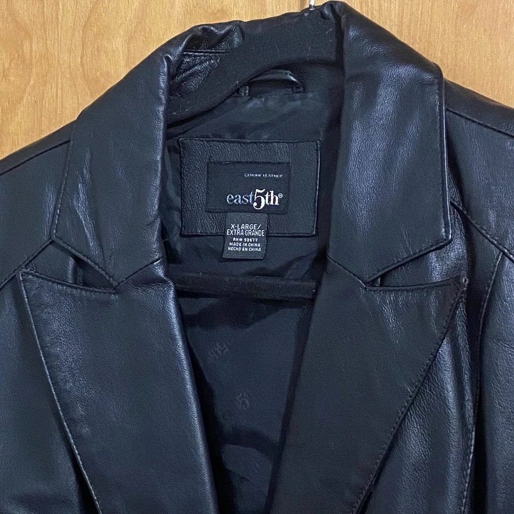 East 5th‎ Genuine Leather Blazer Jacket XL Extra Large Black Button Front - Picture 2 of 10